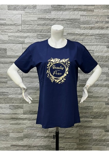 Büyük Beden Yeni Sezon Rahat Konfor Modeli Baskılı Kısa Kollu Penye T-Shirt