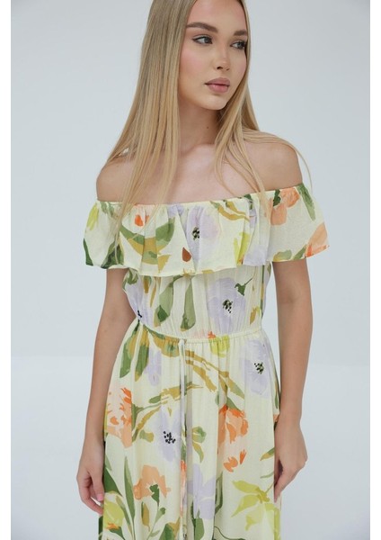 Madonna Yaka Elbise - Yeşil - Ekru fırsatları