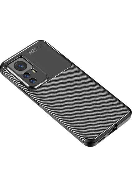 Xiaomi Mi 12T Kılıf Kamera Korumalı Karbon Desenli Lux Negro Silikon - Siyah + Tam Kaplayan Ekran Koruyucu