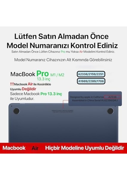 Macbook Pro M1 / M2 13&apos;&apos; ile Uyumlu Sert Polikarbonat Koruyucu Kılıf (A1706/A1708/A1989/A2159/A2251/A2289/A2338) (Super Şeffaf)