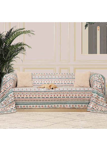 Concept Softmicro Boho Etnik Desenli Mikrofiber Koltuk Örtüsü ve Şalı, Kaymaz Turkuaz 180X300 cm