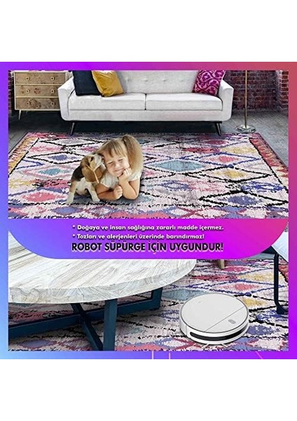 Dizayn Cora Desenli Pamuk Tabanlı Yıkanabilen Kaydırmaz Antibakteriyel Salon Halısı 160X230 modelleri