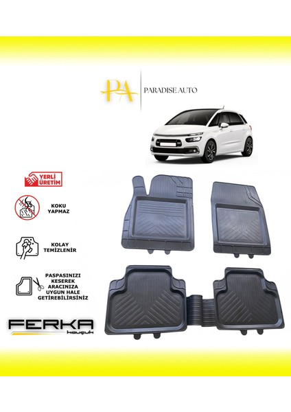Citroen C4 Spacetourer 2018-2020 Uyarlanabilir Universal Havuzlu Paspas