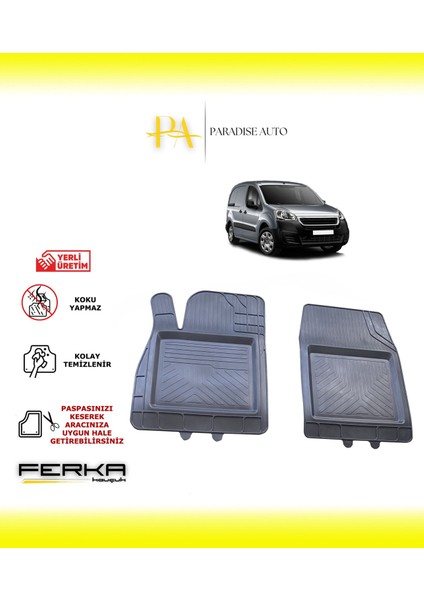Peugeot Partner Van 3 Ön 2 Parça 2019 ve Üstü Uyarlanabilir Universal Havuzlu Paspas