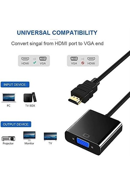 HDMI To VGA Ses Destekli Dönüştürücü Kablo Çevirici Adaptör 4488