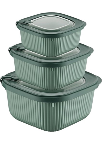 Home 3&apos;lü Microline Saklama Kabı Seti, 600-1100-1800 Ml, Hava Tahliye Kapağı ile Mikrodalgada Kapağı Kapalı Isıtma, Vakumlu, Sızdırmaz, Bpa Free, Silikon Kapaklı,gıda Saklama Pp (Yeşil)
