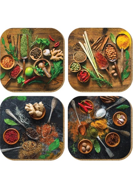 Gift Hediyelik Metal Mantar Tabanlı Be The Spice Of Life Baharat 4&apos;lü Bardak Altlığı Seti
