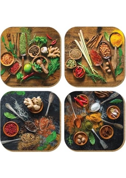 Gift Hediyelik Metal Mantar Tabanlı Be The Spice Of Life Baharat 4&apos;lü Bardak Altlığı Seti