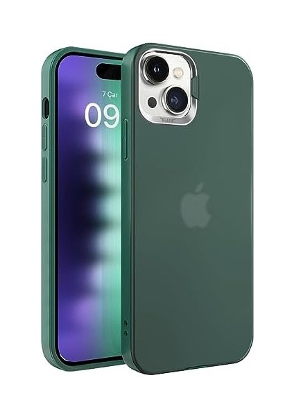 Labs Buff Iphone 15 Plus ile Uyumlu New Corner Kamera Kapaklı Standlı Kılıf (Yeşil)