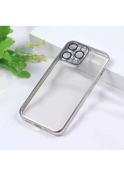 Iphone 11 Pro Uyumlu Kenarları Renkli Lazer Kamera Lens Korumalı Lüks Silikon Kılıf (Silver)
