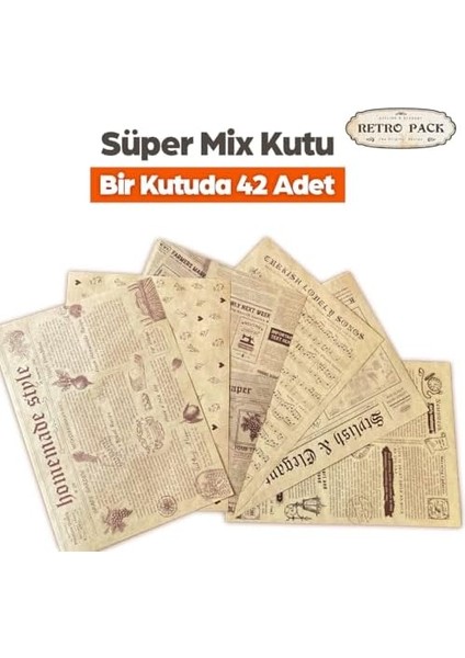 Kutuda 42 Adet Desenli Yağlı Sunum Kağıdı, Vintage Desen, Sunum Kağıdı, Retro Desenli Kağıt