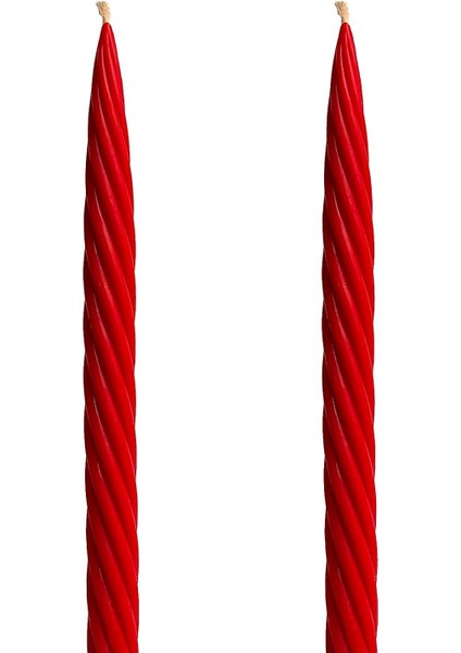 Balmumu Mum Kırmızı (2 Adet 27.5cm) Kalın Burgu Burgulu Balmumu Şamdan Mumu Dekoratif Mum (Kırmızı) Mum Balmumu