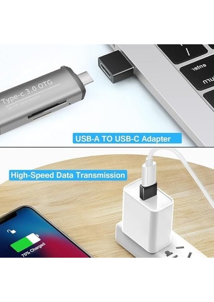Kart Okuyucu USB C Micro Sd Tf Kart Okuyucu, Alüminyum Type-C USB 3.0 Otg Hafıza Kartı Adaptörü Trail Kamera Görüntüleyici Yeni Macbook, Samsung Uyumlu (Gri) (Readeral-Usbc) modelleri