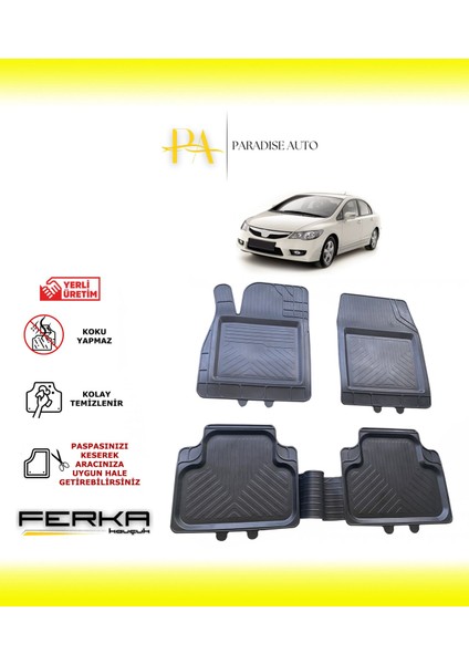 Honda Civic 8 Sedan (Fd6) 2007-2012 Uyarlanabilir Universal Havuzlu Paspas