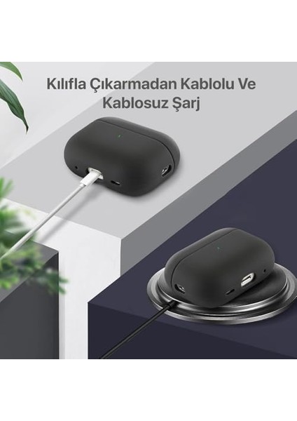 Airpods 4. Nesil ile Uyumlu Leather Skin Serisi Parmak Izi Tutmayan Dış Yüzeye Sahip ve Mükemmel Koruma Sağlayan Orta Sertlikte Silikon Kılıf (Siyah, Airpods 4)
