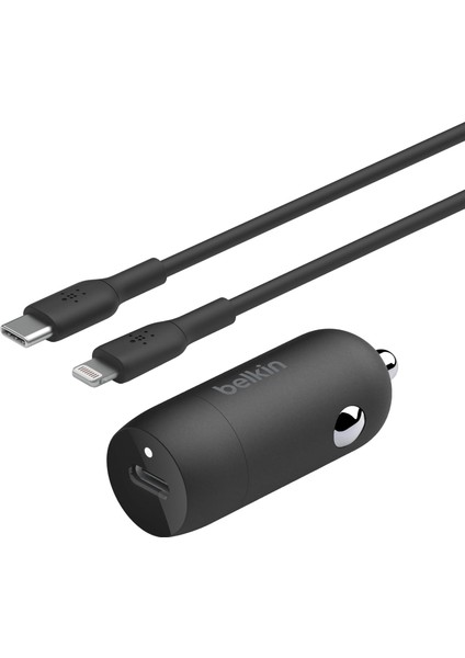 Boost↑charge™ 30W Hızlı Araç Şarj Cihazı, Usb-C Güç Dağıtım Portlu Kompakt Tasarım, Usb-C - Lightning Ara Kablosu Dahil, Iphone 16 Serisi, Ipad ve Daha Fazlası Için Evrensel Uyumluluk - Siyah