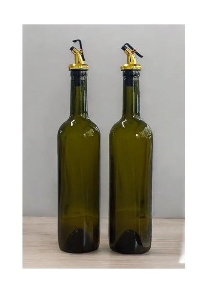 750 ml Yeşil Yağdanlık Şişesi Yağlık Gold Akıtıcılı Kapaklı Sızdırmaz Cam Şişe 2&apos;li 750 cc modelleri