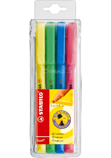 Flash - Fosforlu Kalem - 4&apos;lü Paket - Çeşitli Renkler