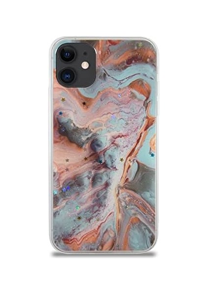 Iletişim Apple Iphone 11 ile Uyumlu Kapak Mermer Desenli Pop Socketli Silikon Kılıf - Mercan