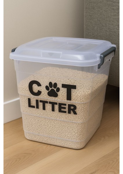10 Lt Kapasite Kedi Kumu Saklama Kabı Kutusu Boş Kedi Kumu Saklama Kabı Ölçü: 26 x 24 x 27 Yeni Ürün