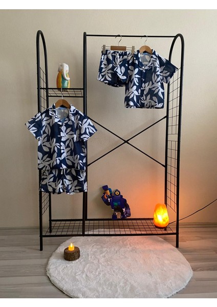 Lacivert Ince Keten Yaprak Desen Kaliteli Kumaş Erkek Çocuk Alt Üst Takım fiyatları