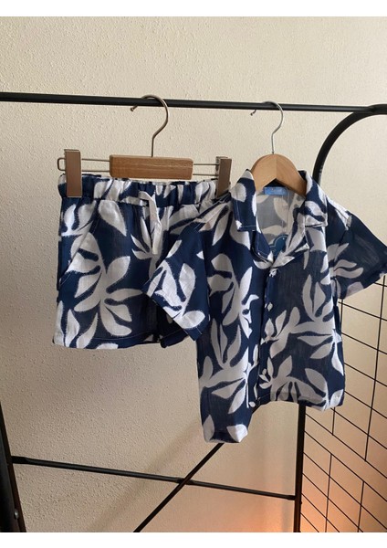 Lacivert Ince Keten Yaprak Desen Kaliteli Kumaş Erkek Çocuk Alt Üst Takım indirimleri