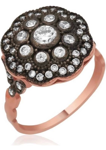 Gümüş Rose Elmas Montür Çiçek Bayan Yüzük