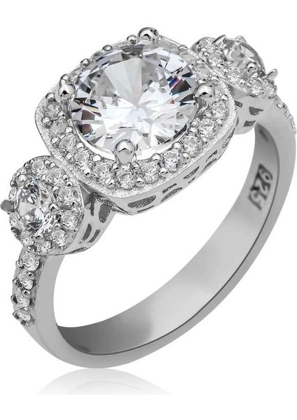 Gümüş Kare Montür Tek Taş Kadın Yüzük