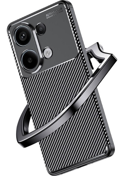Xiaomi Redmi Note 13 Pro 4g Kılıf Kamera Korumalı Karbon Desenli Lux Negro Silikon - Siyah + Cam Ekran Koruyucu