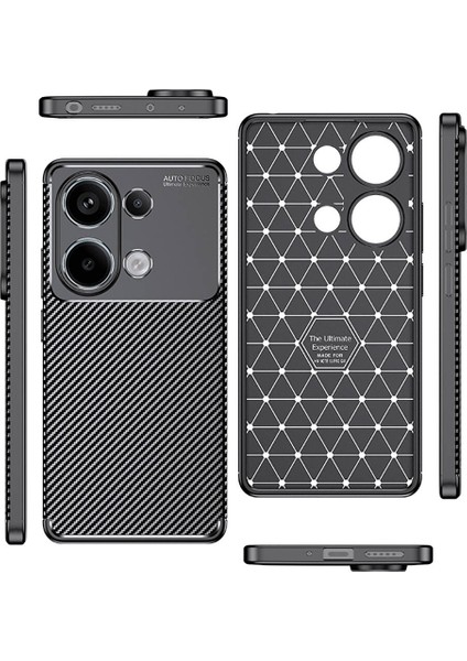 Xiaomi Redmi Note 13 Pro 4g Kılıf Kamera Korumalı Karbon Desenli Lux Negro Silikon - Siyah + Cam Ekran Koruyucu