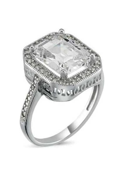 Gümüş Baget Kare Bayan Yüzük