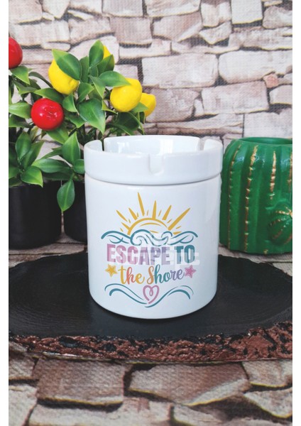 Escape To The Yaz Temalı Baskılı Seramik Kapaklı Kokusuz Küllük