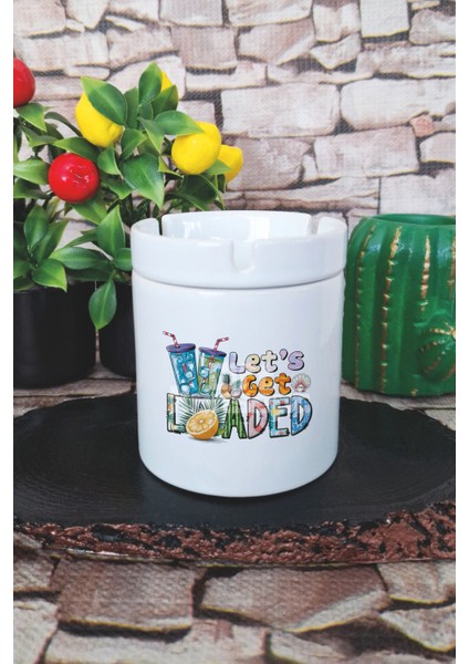 Lets Get Loaded Yaz Temalı Baskılı Seramik Kapaklı Kokusuz Küllük