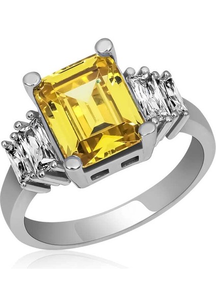 Gümüş Sarı Baget Taşlı Bayan Yüzük