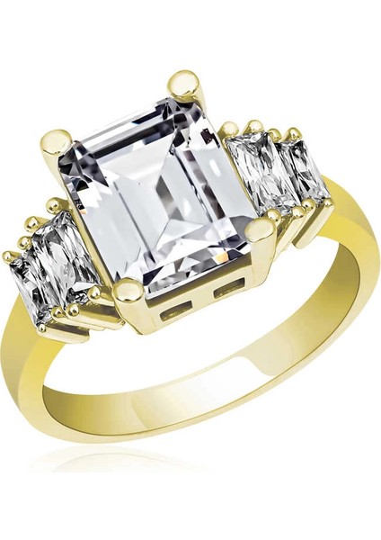 Gümüş Gold Baget Taşlı Bayan Yüzük