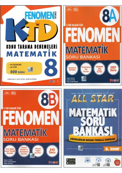 Fenomen 8.sınıf Ktd Matematik+Newton All Star MATEMATİK+8A ve 8b Matematik Sb (4 Kitap)