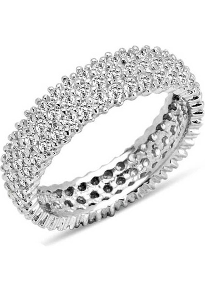 Gümüş 3 Sıra Beyaz Tamtur Bayan Alyans Yüzük