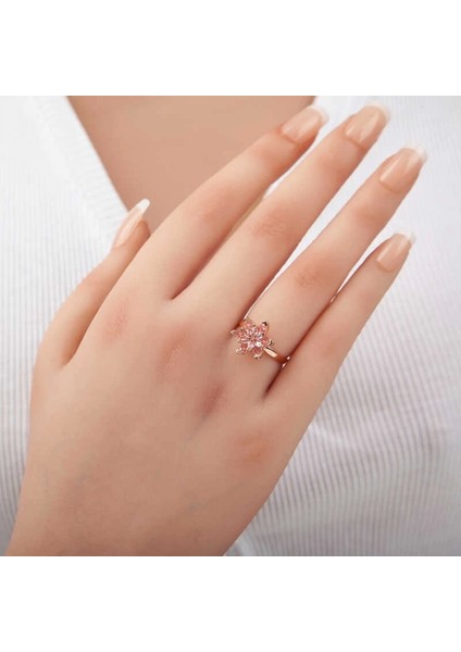 Gümüş Rose Pembe Taşlı Lotus Çiçeği Kadın Yüzük fiyatları