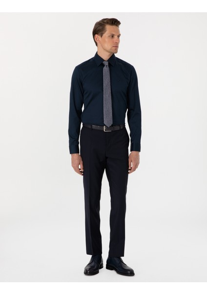 Erkek Lacivert Slim Fit Uzun Kollu Basic Gömlek 50305127-VR033 fırsatları