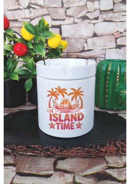 Island Time Yaz Temalı Baskılı Seramik Kapaklı Kokusuz Küllük
