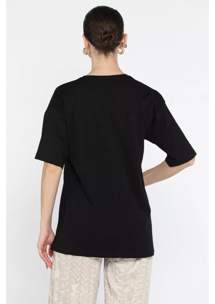 Kurdele Baskılı Oversize T-Shirt modelleri