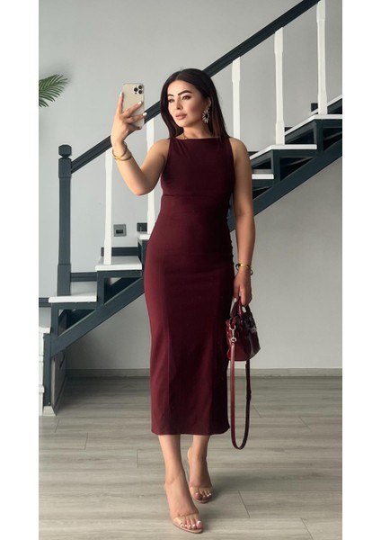 Bordo Vücuda Oturan Midi Elbise indirimleri