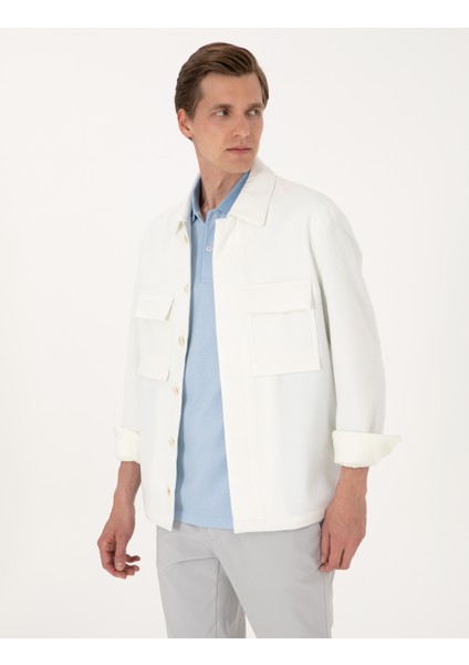 Erkek Beyaz Regular Fit Gömlek Ceket 50305742-VR013