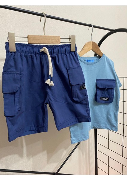 Lacivert Kargo Cep Şort Detaylı Kaliteli Kumaş Erkek Çocuk Alt Üst Takım fiyatları