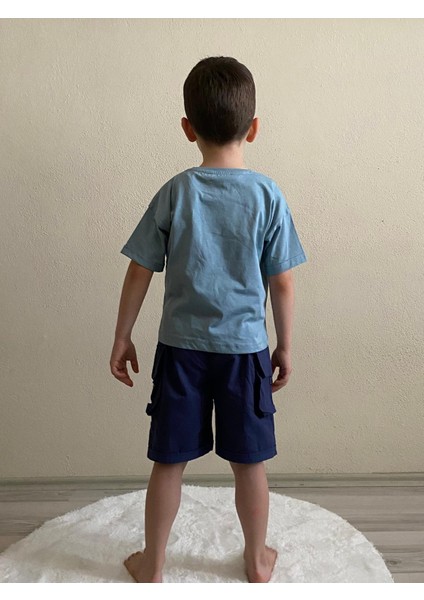 Lacivert Kargo Cep Şort Detaylı Kaliteli Kumaş Erkek Çocuk Alt Üst Takım modelleri