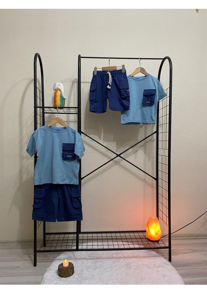 Lacivert Kargo Cep Şort Detaylı Kaliteli Kumaş Erkek Çocuk Alt Üst Takım fırsatları