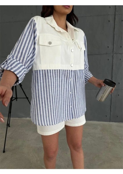 Gabardin Şort - Gabardin - Çizgili Keten Garnili Ceket Takım - Lacivert modelleri