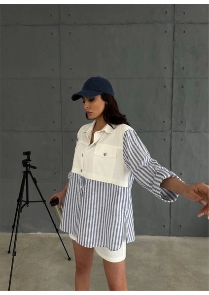 Gabardin Şort - Gabardin - Çizgili Keten Garnili Ceket Takım - Lacivert fırsatları