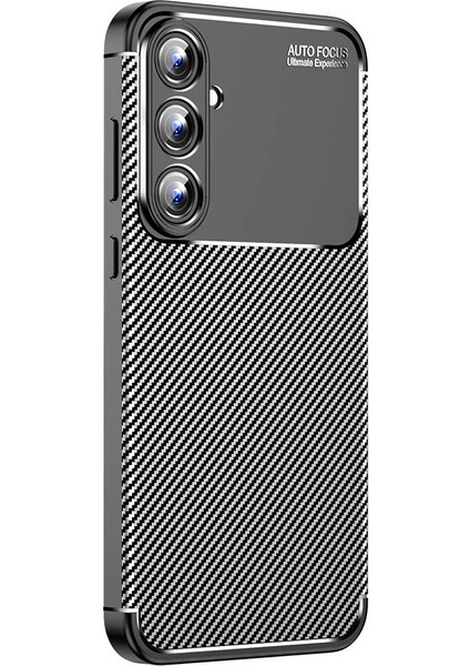 Galaxy A55 Kılıf Kamera Korumalı Karbon Desenli Lux Negro Silikon - Siyah + Cam Ekran Koruyucu