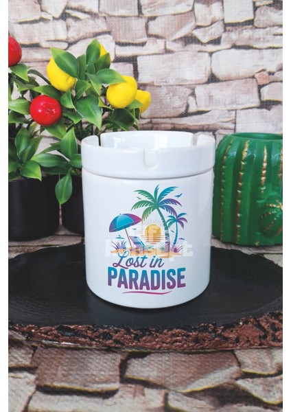 Lost In Paradise Yaz Temalı Baskılı Seramik Kapaklı Kokusuz Küllük